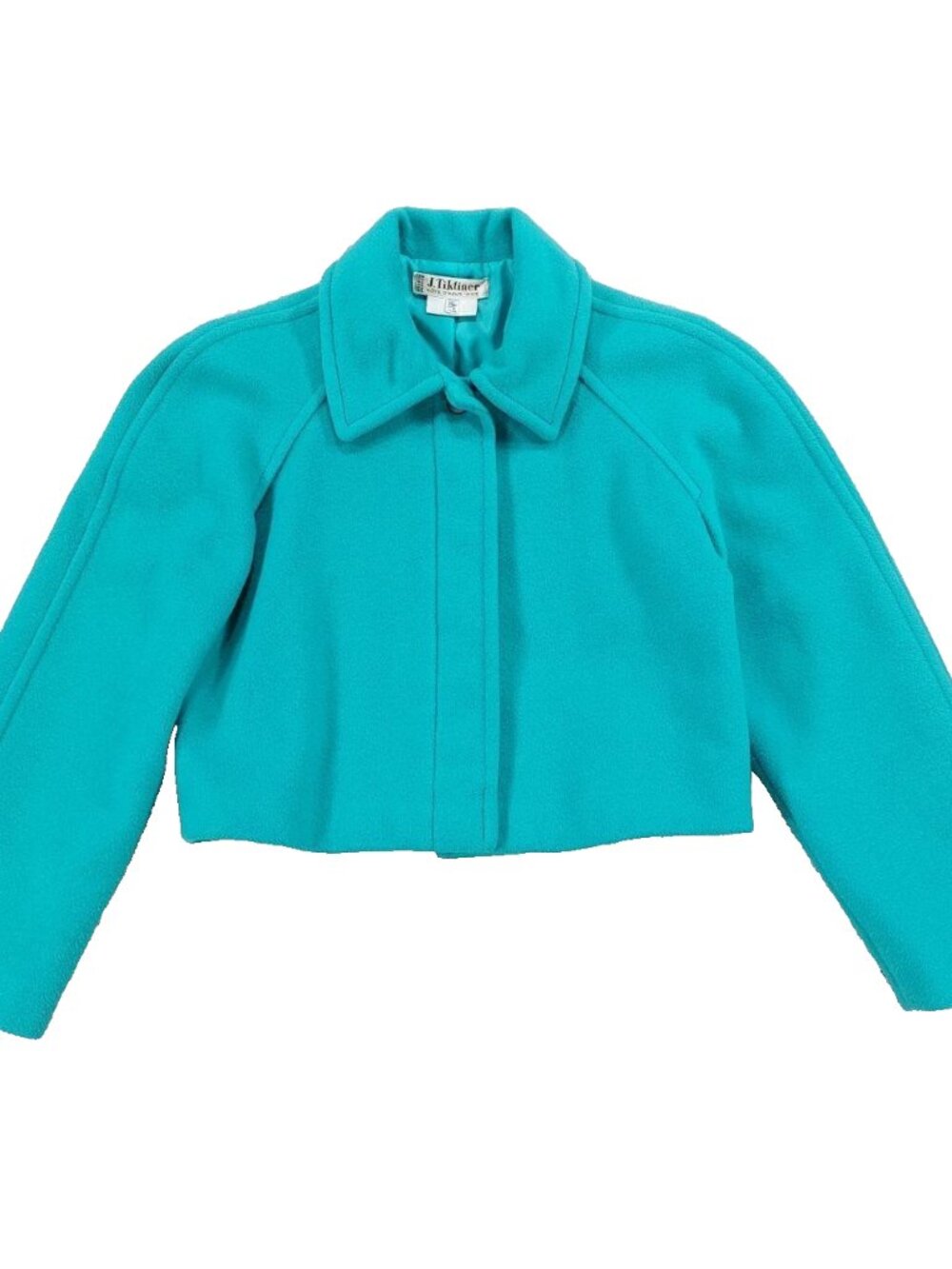 Vintage J. Tiktiner Wool Cropped Jacket Teal Women's Size 36 (XS) Made in France